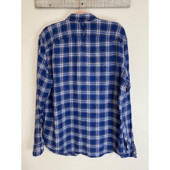 Banana Republic Mens Blue Plaid Shirt 100% linen Size Large - Picture 6 of 8